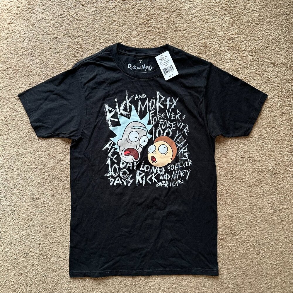 Rick & Morty Shirt Mens Small Short Sleeve NWT Tee Black Crewneck Pullover